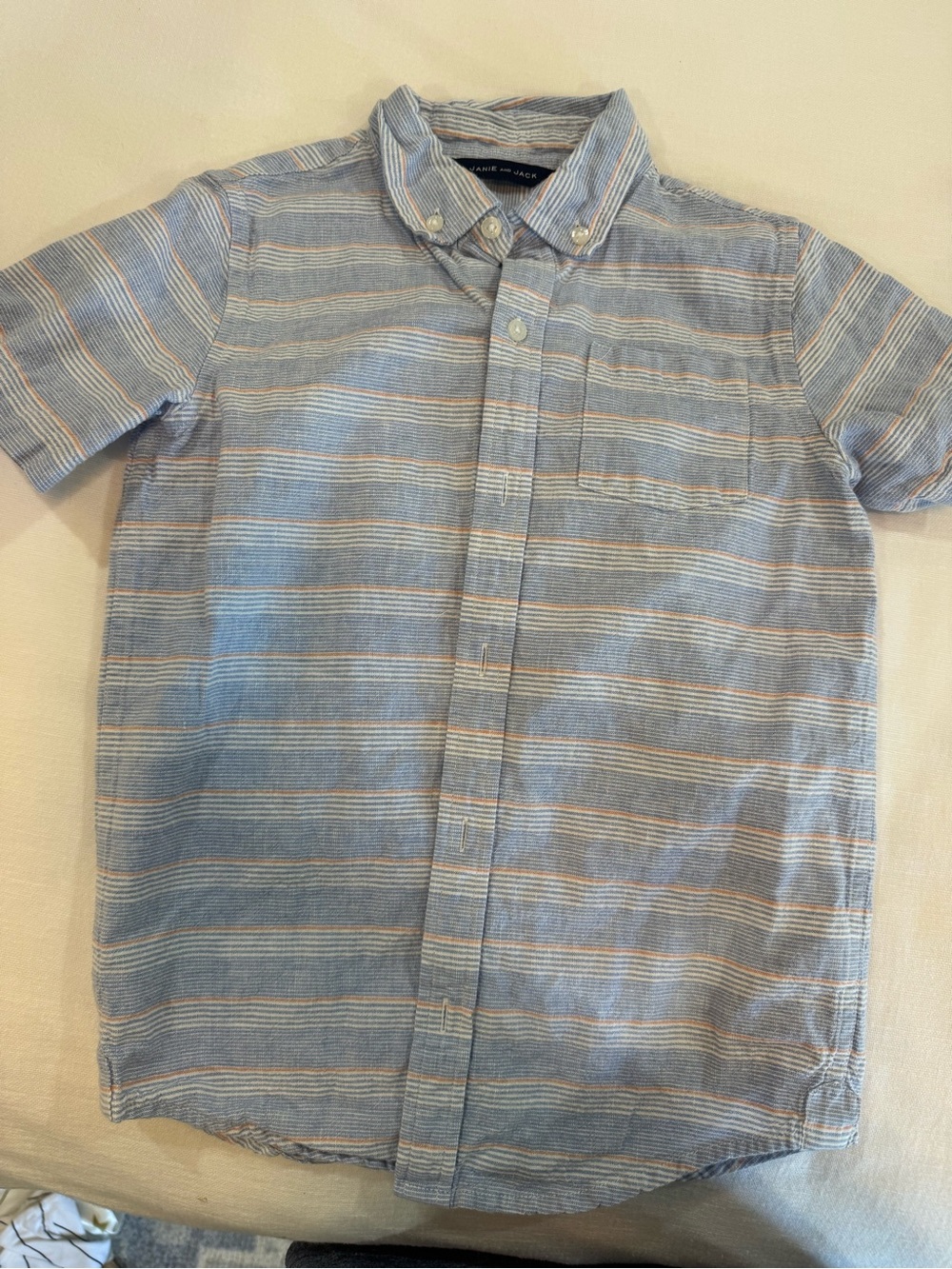 Janie and Jack, Linen Blend, Light Blue Striped Short-Sleeve Button-Down Shirt
